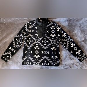 Mock Neck Sherpa Half Zip Pullover - Black/Grey/White Aztec Design Mens Size M